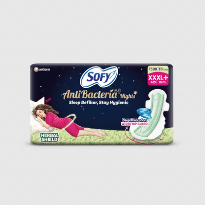 Sofy Women Anti Bacteria XXXL+ Sanitary Pads Night Protection (15 pads)
